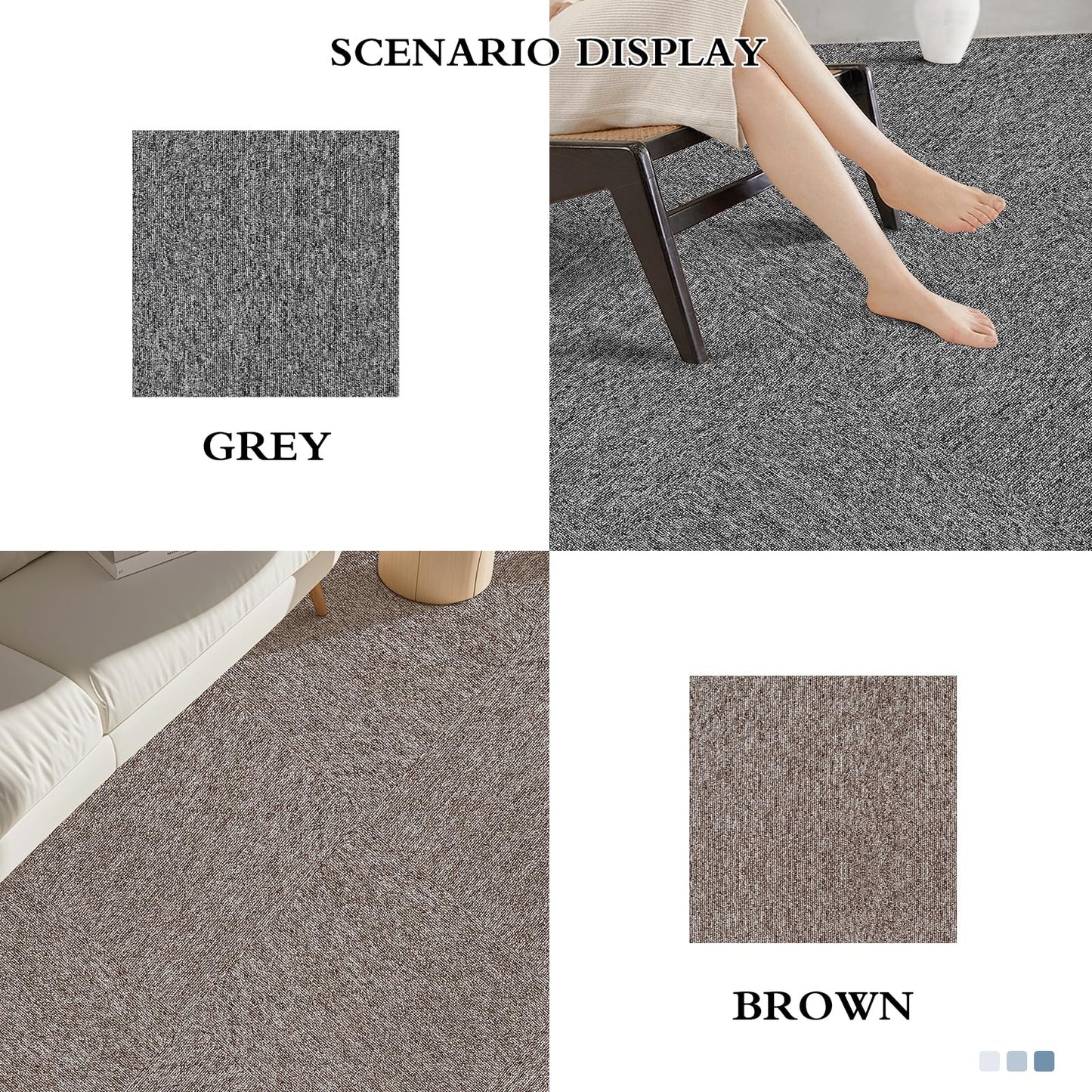 16-Pack 20"x20" Carpet Tiles, Non-Adhesive Soft Padded Floor Squares with Seamless Look for Home, Office, Indoor & Outdoor Use (43 Sq Ft) (J1)
