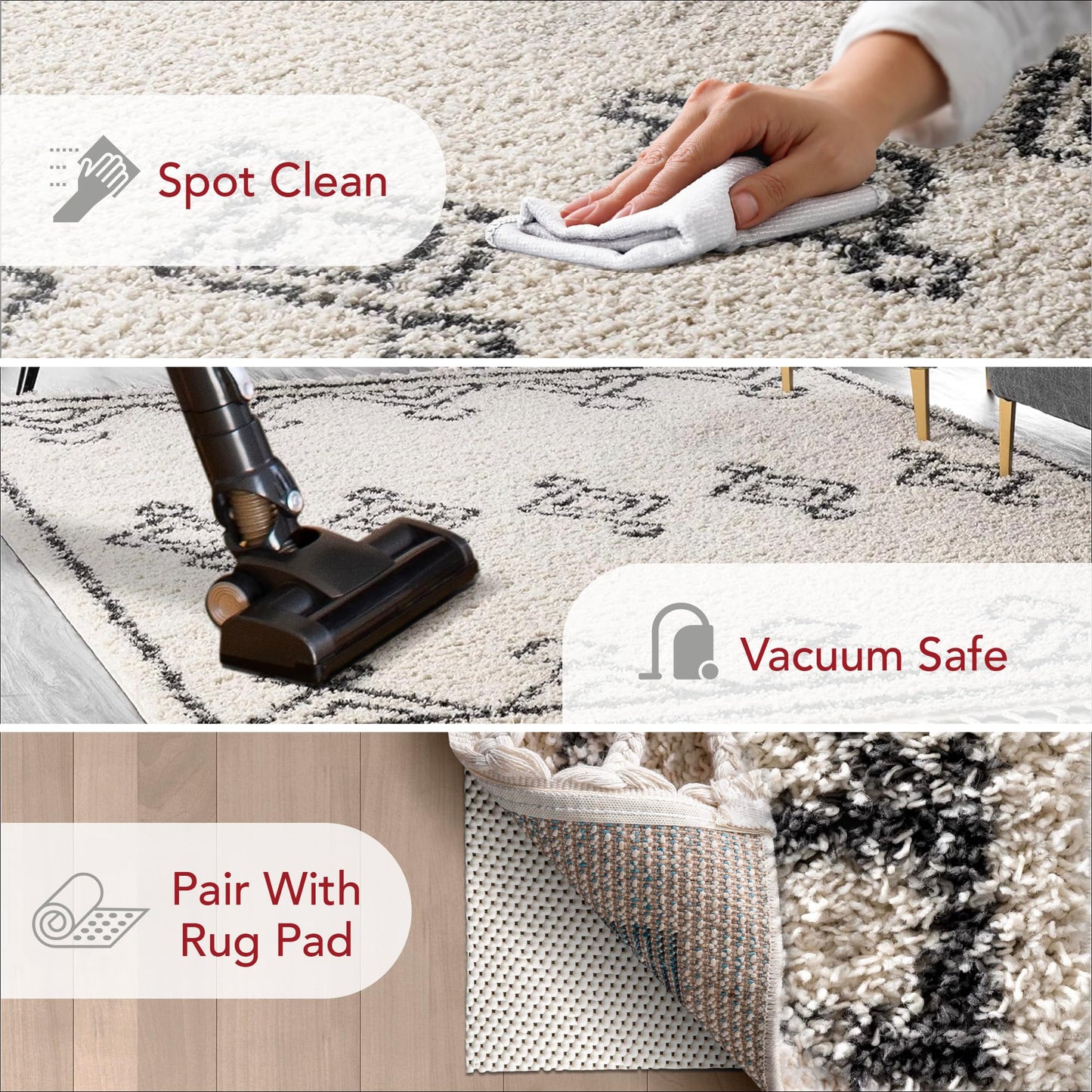Nuloom Mackie Off-White/Charcoal, 6'7" x 9', Moroccan, Shag, Tassel, Soft and Cozy, High Traffic, Stain Resistant, Easy Clean, Durable Area Rug for Bedroom, Living Room, Dining, Den, Foyer, Entryway