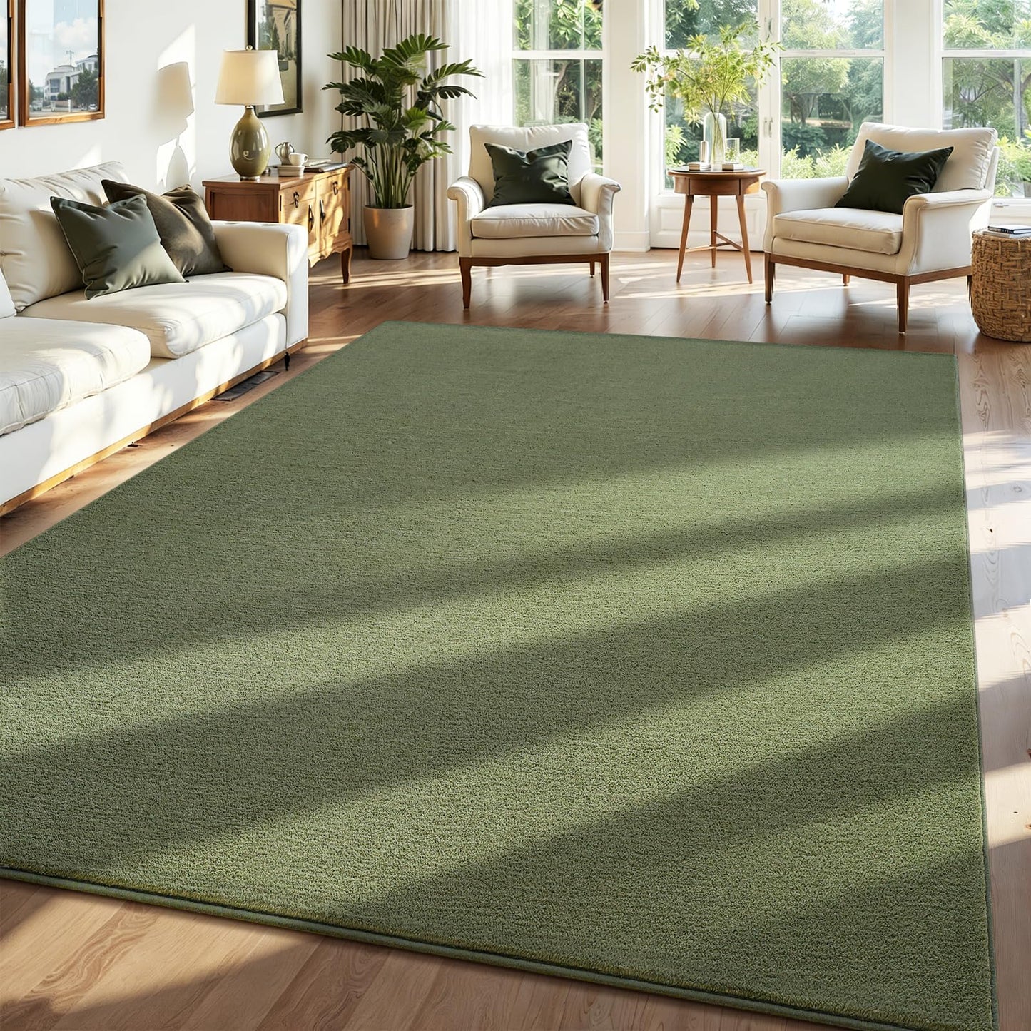 ISEAU 4x6 Rug for Bedroom, Soft Memory Foam Carpet with Upgraded Non-Slip Silicone-Grip Bottom, Fluffy Shaggy Machine Washable Rugs for Living Room Kids Boys Girls Dorm Nursery Office Playroom, Green