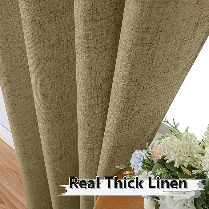 Tollpiz Linen Curtain Bedroom Rod Pocket Semi Sheer Curtains Burlap Light Filtering Thick Linen Drape for Living Room, 38 x 84 inches Long, Taupe, Set of 2 Panels
