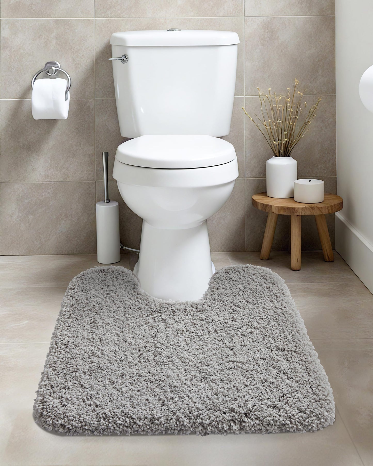 ILANGO Grey Toilet Rugs U Shaped 22" × 24" Non Slip & Super Absorbent Extra Thick Soft, Washable Bath Mats for Bathroom Floor, Microfiber Plush Shaggy Contour Bath Rugs for Toilet,Dry Quick