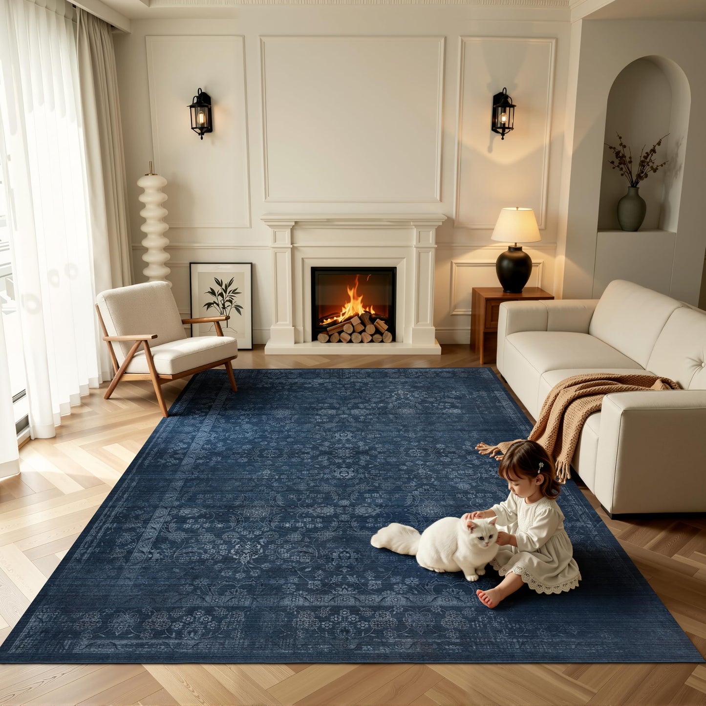 Ruaruarug Area Rug 8'×10', Non Slip Machine Washable Ultra Soft Stain & Fade Resistant, Pet & Kids Friendly, for Living Room/Bedroom/Kitchen/Classroom, Dark Blue