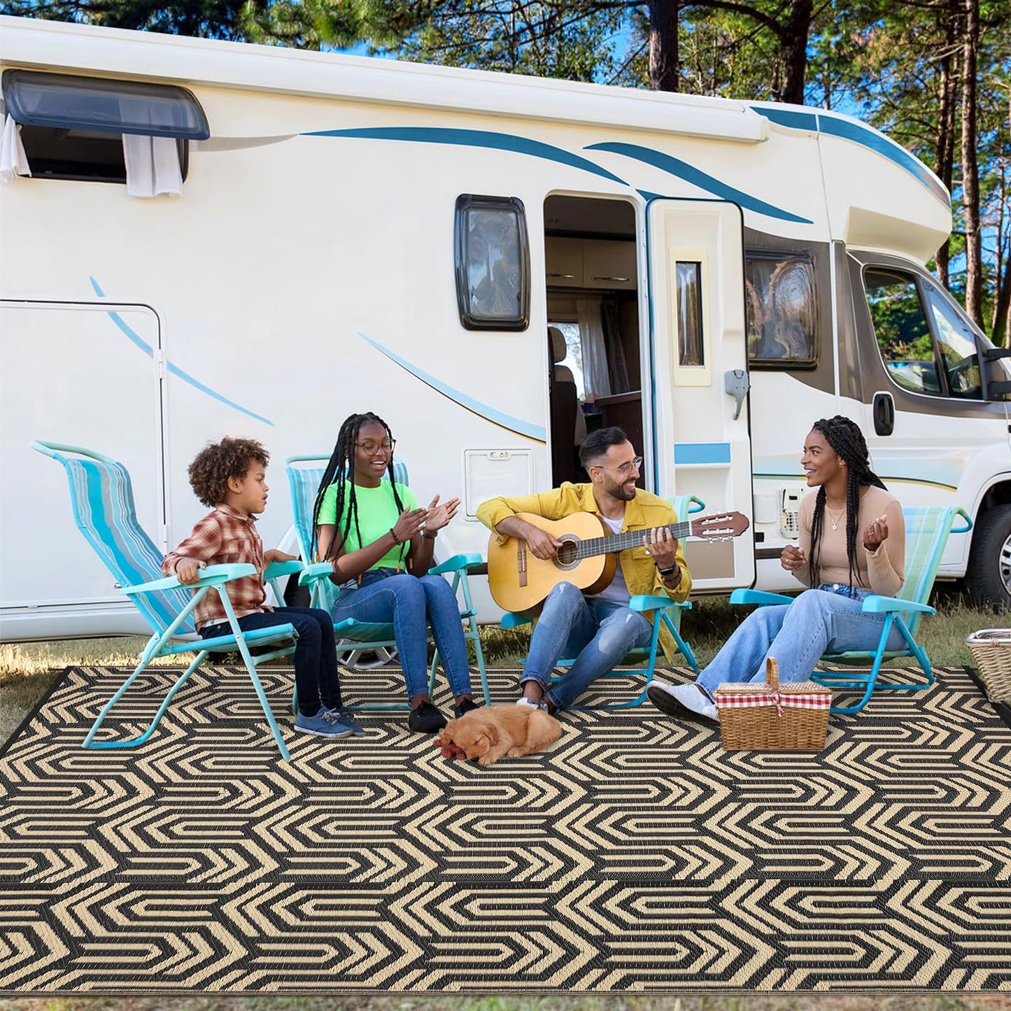 GarveeHome 9'x12' Outdoor Rug Waterproof – Large Patio Mat for Under Dining Table or Sectional Sofa – Low Pile Reversible Plastic Mat, Stain Resistant & Hose Clean, All-Weather UV Coated, Coffee