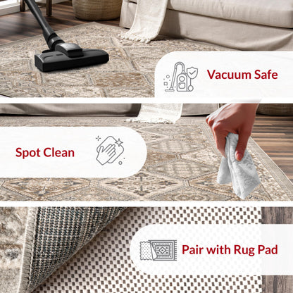 nuLOOM Oval 4x6 Becca Traditional Tiled Area Rug, Taupe, Faded Transitional Design, Stain Resistant, For Bedroom, Dining Room, Living Room, Hallway, Office, Kitchen, Entryway