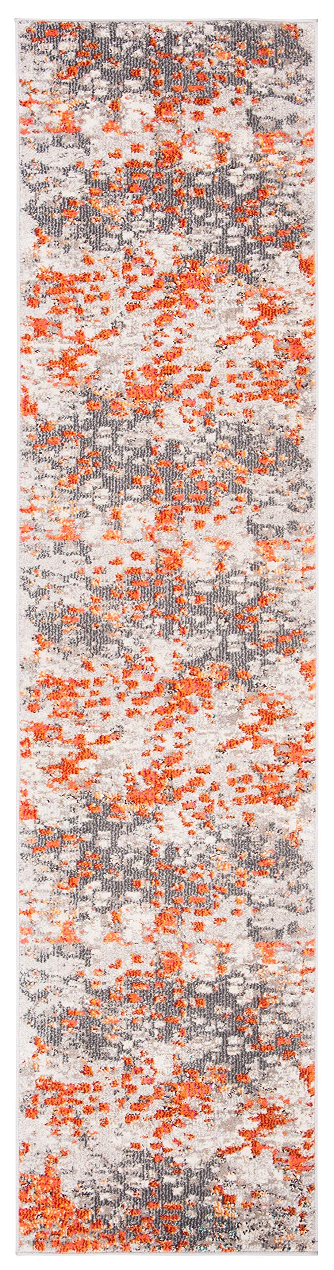 SAFAVIEH Madison Collection Runner Rug - 2'2" x 8', Grey & Orange, Boho Abstract Distressed Design, Non-Shedding & Easy Care, Ideal for High Traffic Areas in Living Room, Bedroom (MAD425H)