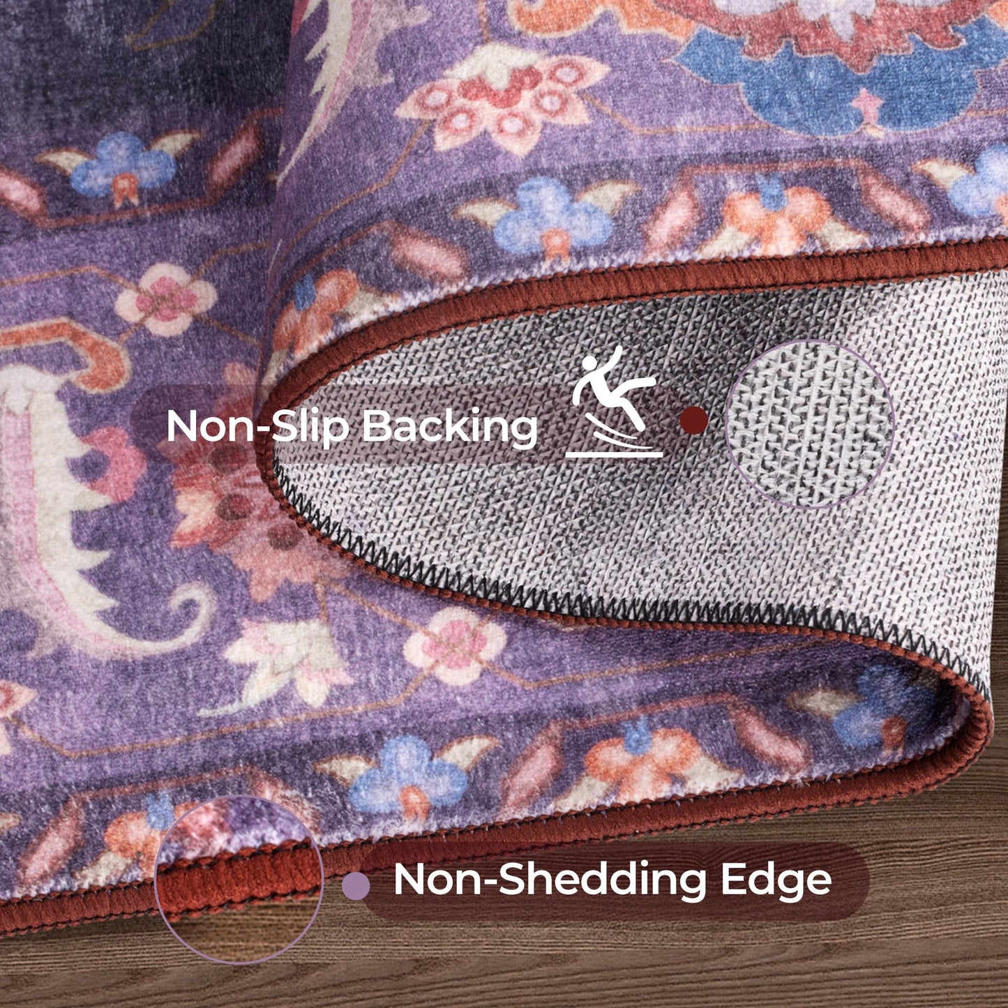 Kokia Living Room Area Rug 5x7 Soft Washable Non Slip Low Pile Purple Oriental Medallion Stain Resistant Rugs for Bedroom, Dining Room, Kitchen, Indoor Leisure Rooms, Nova Violet Plum Pumpkin
