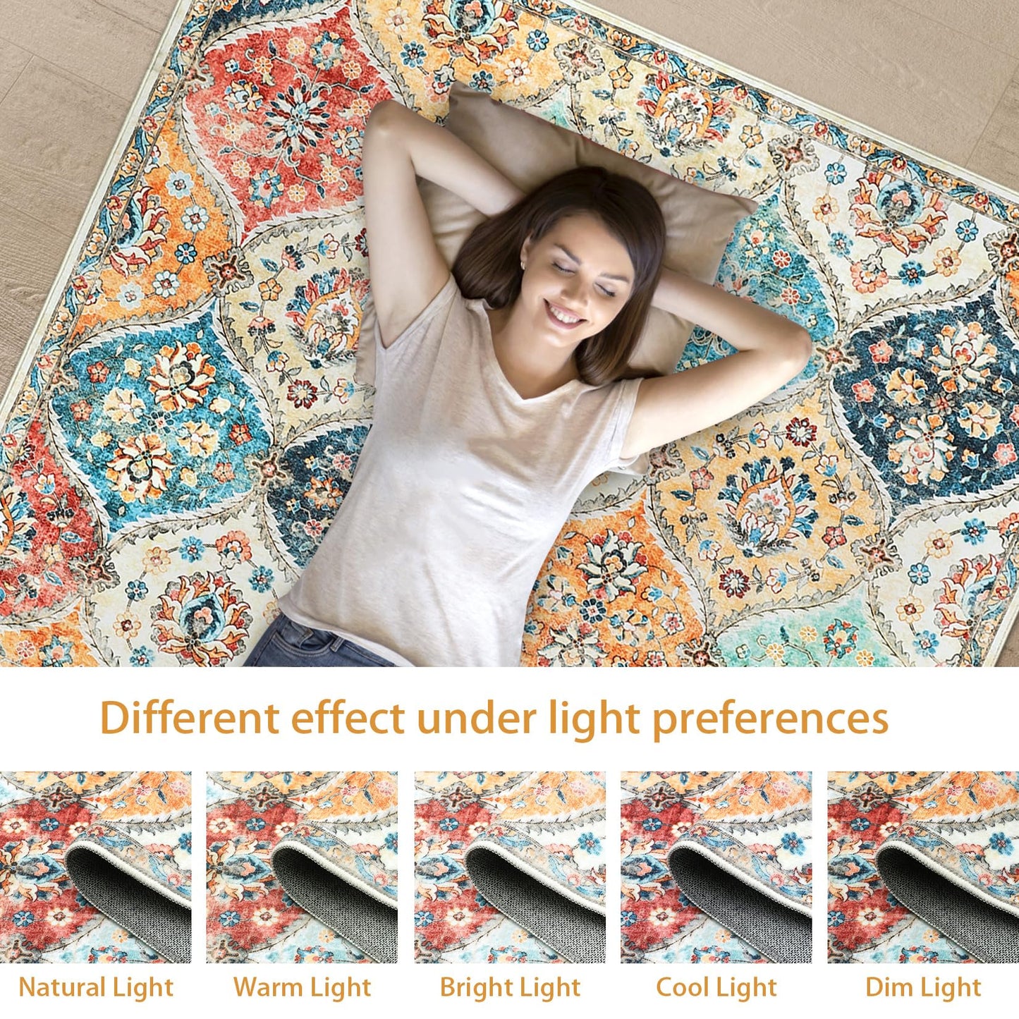 ROYHOME Runner Rug Washable Moroccan Trellis Hallway Runner Rug Entryway Rug, Stain Resistant Non-Slip Vintage Distressed Bedroom Rug Runner Entrance Carpet for Laundry Kitchen, Cream, 2' x 6'