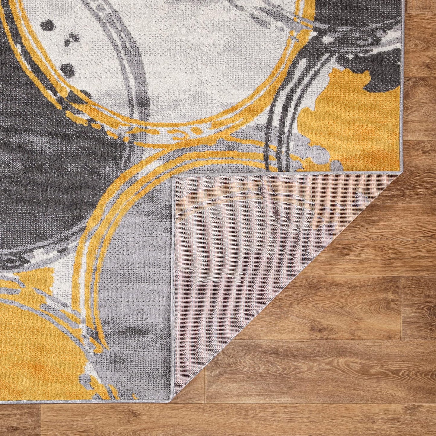 Rugshop Evora Modern Yellow Area Rug, Contemporary Circles Design, Non-Shedding Carpet for Large Living Room or Bedroom, 7'10" x 10'