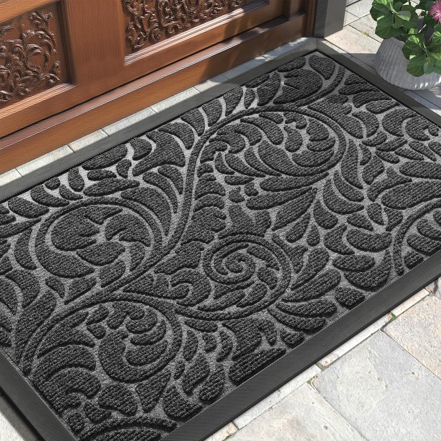 Yimobra Front Door Mat Outside Entrance, Waterproof Sturdy Retro Outdoor Mat, Heavy Duty Non-Slip Doormat for Garage Patio Entryway Indoor, Easy Clean, 29.5x17, Grey