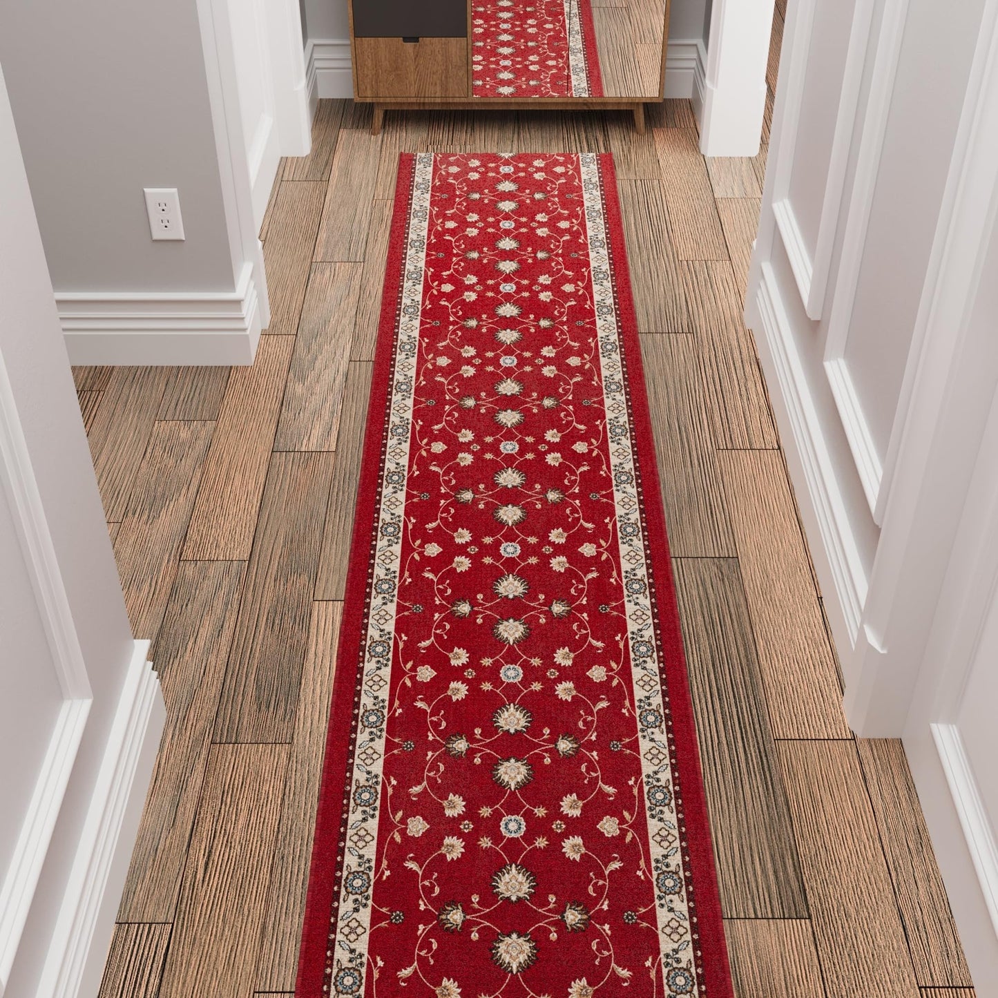 Ottomanson Hallway Runner Rug 2'7" x 10' – Soft Non-Slip Rug, Low Pile Carpet for Entryway, Kitchen & Long Hallways in Apartments and Homes, Mahal Red