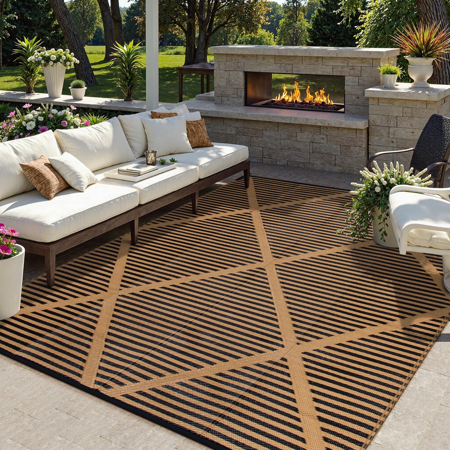 Lahome Outdoor Rug 8x10 Patio Waterproof, Plastic Straw Reversible Rv Outdoor Rugs for Camping, Large Indoor Outdoor Carpet for Porch Deck Backyard Camper Picnic, Brown 8'x10'