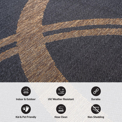 Rugshop Abstract Indoor Outdoor Flat Woven Area Rug,Natural Jute-Style,Easy-Care Patio Rug for Backyard Porch Deck Balcony, 6'6" x 9' Dark Gray/Natural