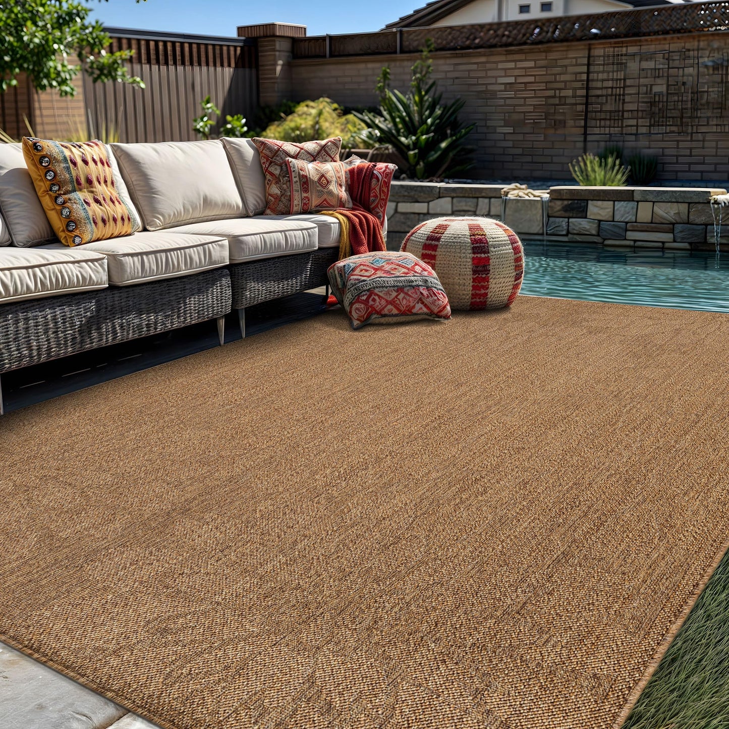 Rugshop Floral Indoor Outdoor Flat Woven Area Rug,Natural Jute-Style,Easy-Care Patio Rug for Backyard Porch Deck Balcony, 5' x 7' Natural/Jute