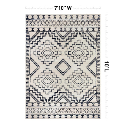 Rugshop Cream and Black Southwestern Tribal Area Rug – Boho Geometric Diamond Pattern Carpet for Living Room, Bedroom, or Entryway – Soft Modern Rustic Floor Décor 7' 10" x 10' Cream