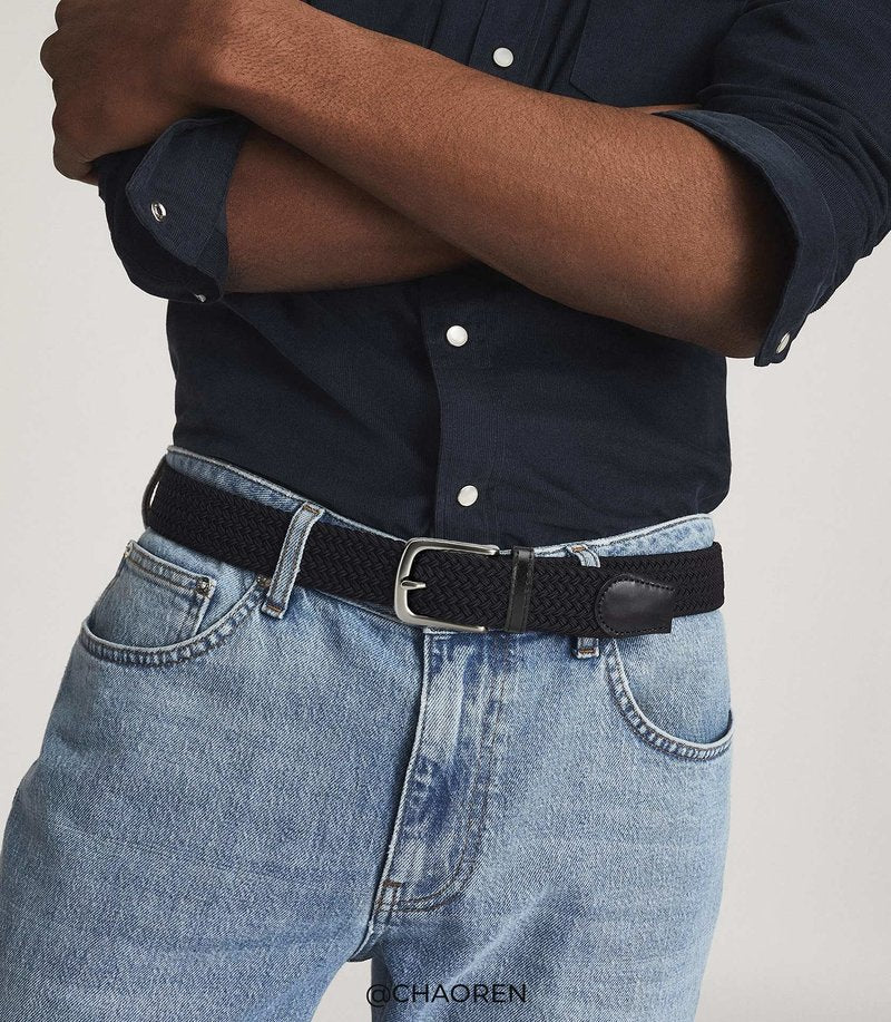 CHAOREN Stretch Belts for Men - Braided Elastic Golf Belt for Men 1 3/8"- Fits Casual Jeans & Shorts