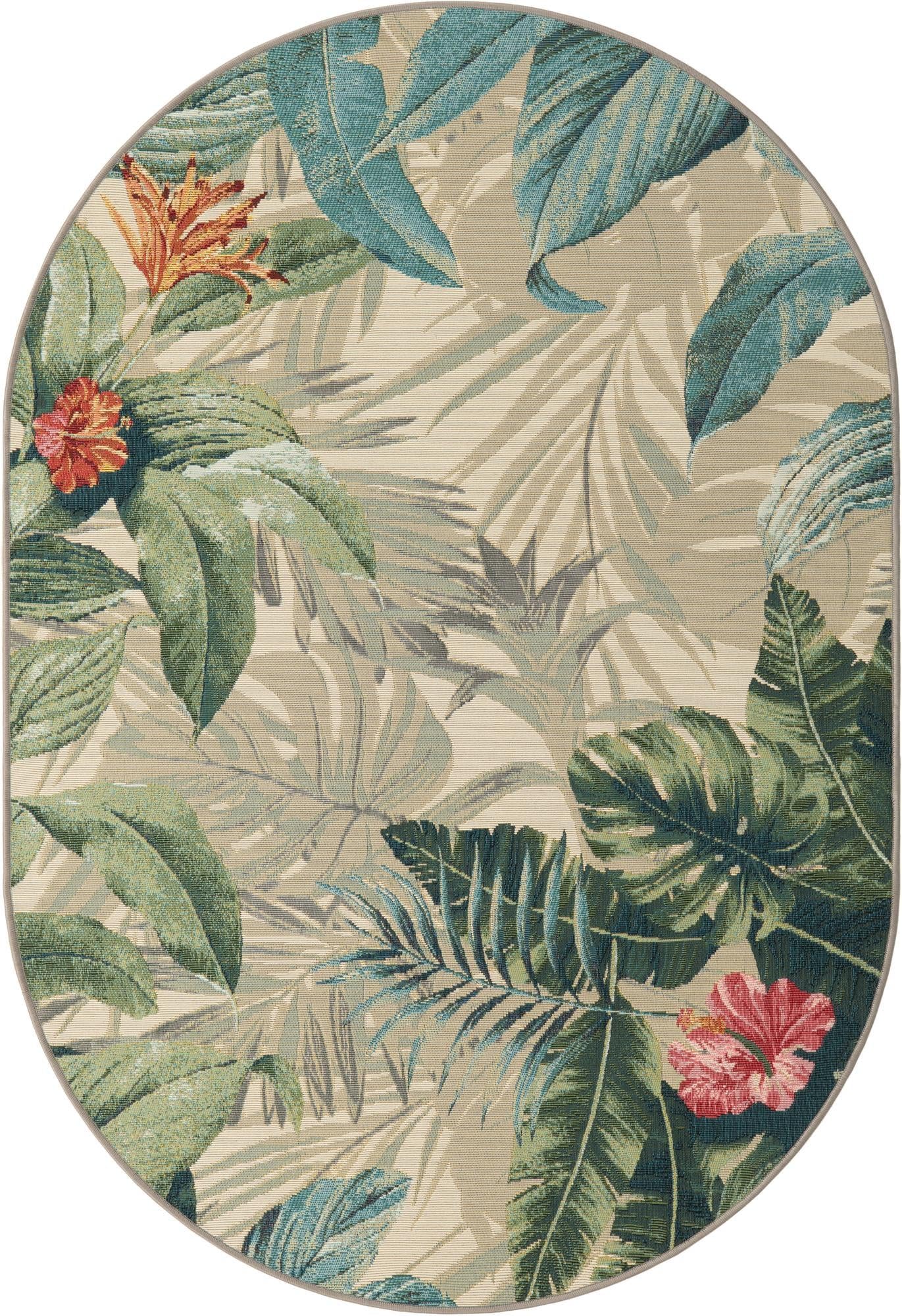 Unique Loom Outdoor Botanical Collection Area Rug - Kula (4' 1" x 6' 1" Oval Multi/Gray)