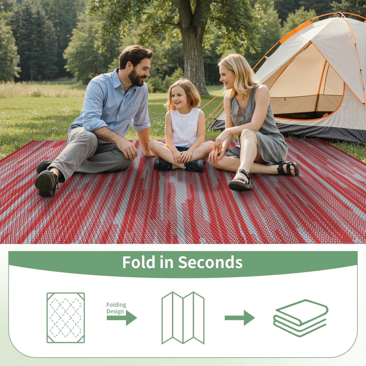 GENIMO Outdoor Rug for Patio Clearance, 6'x9' Waterproof Camping Mat, Reversible Plastic Straw Rugs for RV, Camper, Balcony, Backyard, Picnic, Deck (Red Grey)