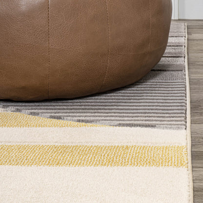 JONATHAN Y Striped Circles Gray/Yellow/Cream Indoor Area Rug 3X5 ft, Nicky Geometric for Living Room, Bedroom, Kitchen, Office, Easy-Cleaning, High Traffic, Pet-Friendly, Non-Shedding UNQ100A-3