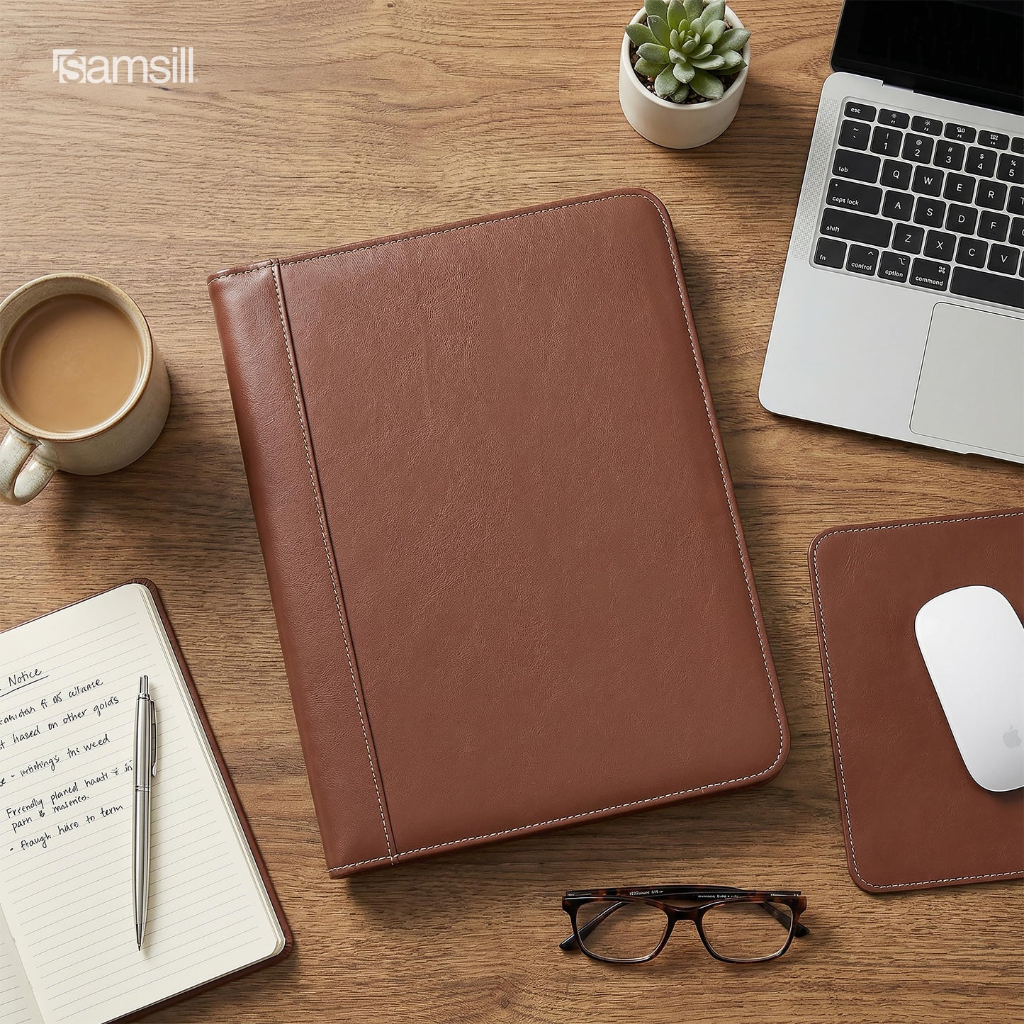 Samsill Contrast Stitch Leather Padfolio and Business Portfolio for Men and Women, Resume/Document Organizer with Writing Pad, Tan