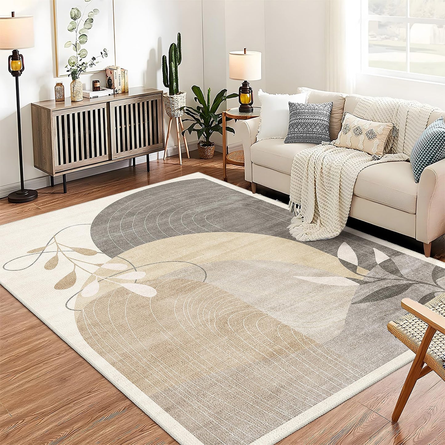 MUJOO 5x7 Area Rugs Washable Low Pile Non Slip Mid Century Modern Large