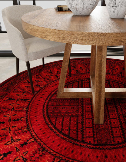 Rugs.com Bokhara Collection Rug – 3 Ft Round Red Medium-Pile Rug Perfect for Kitchens, Dining Rooms