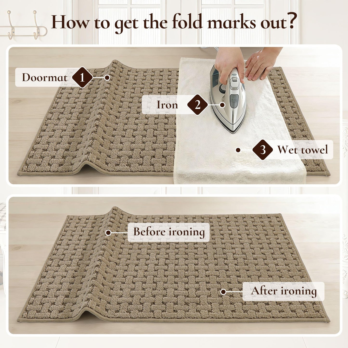 FLOORHUG Door Mat Indoor Entrance 32x48, Non-Slip Washable Doormats Entry Way Mats, Dirt Trapper and Absorbent Welcome Mat, Easy Clean Low-Profile Doormat, Front Door, Inside Entrance, Beige
