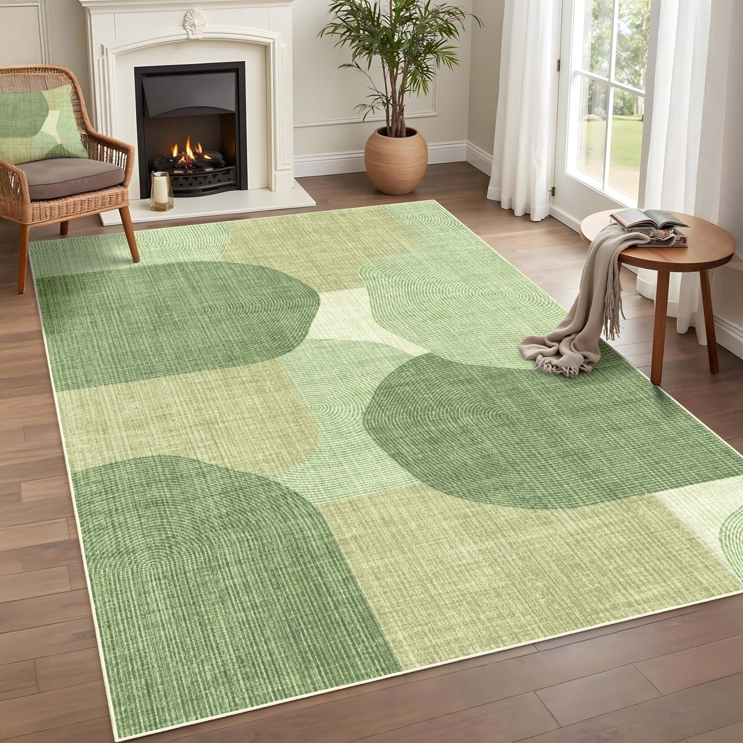 Castage Modern Rug 3x5 Washable Area Rugs for Bedroom Living Room Entryway Bedside,Small Boho Abstract Geometric Non Slip Carpet,Green