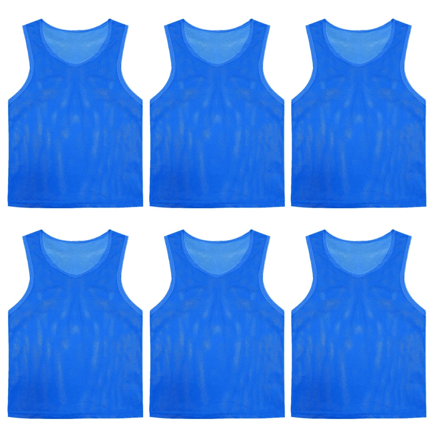 PVOSEW Pinnies Set of 6,Mesh Practice Jersey Scrimmage Vest Team Football Soccer Training Bibs for Sports Adult Child Youth (Blue, Child/5-10 Years)