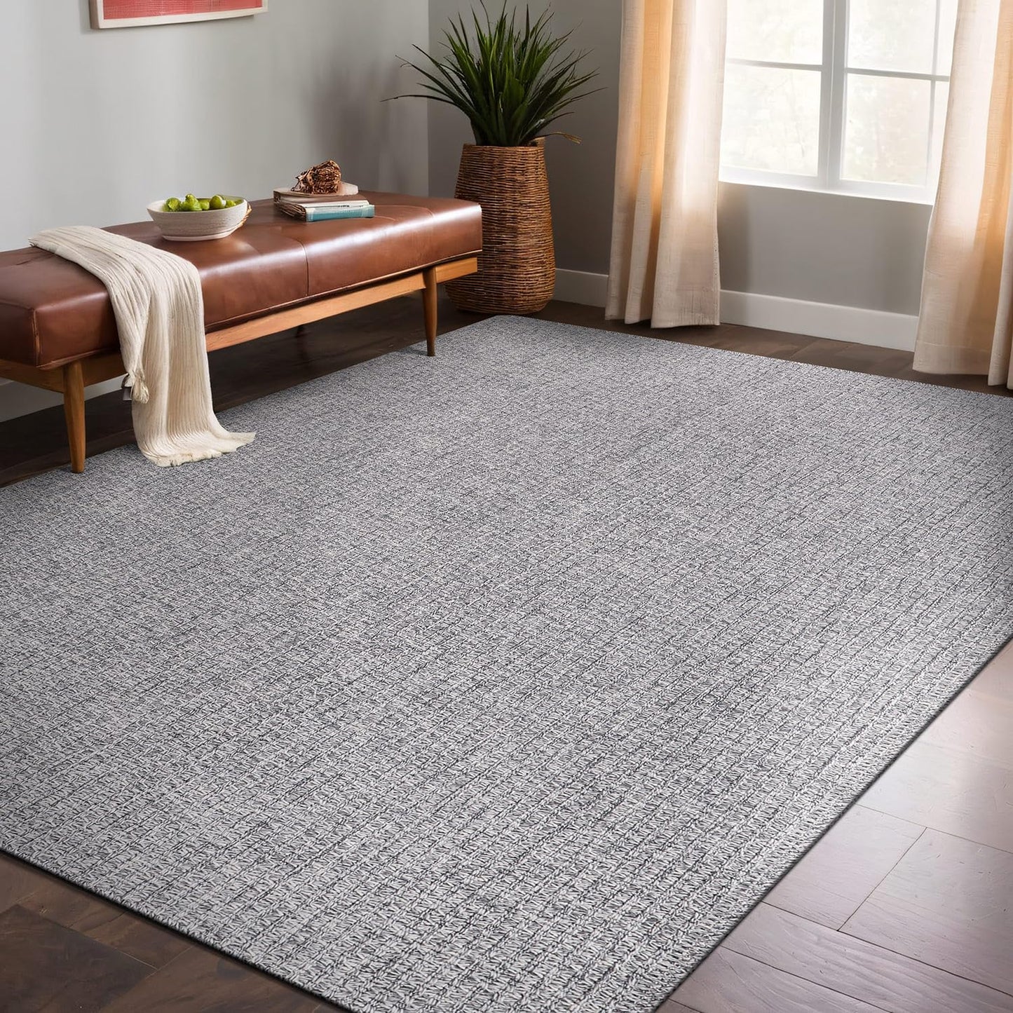 Luul Home Easy Jute Rugs 5x7 Gray Color Living Room Indoor Outdoor Area Rug for Farmhouse Patio and Kitchen Rug High Traffic Washable Easy to Clean Solid Boho Woven Design Outside Carpet (5 x 7)