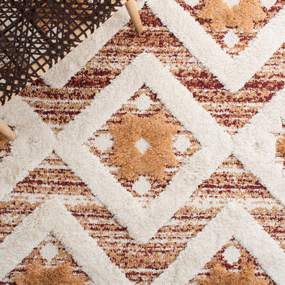 SAFAVIEH Area Rug 8x10 - Moroccan Tassel Shag Collection - Large - Rust & Ivory, Boho Design, Non-Shedding & Easy Cleaning, Plush Pile, Ideal for Living Room, Bedroom, Dining Space (MTS664P)