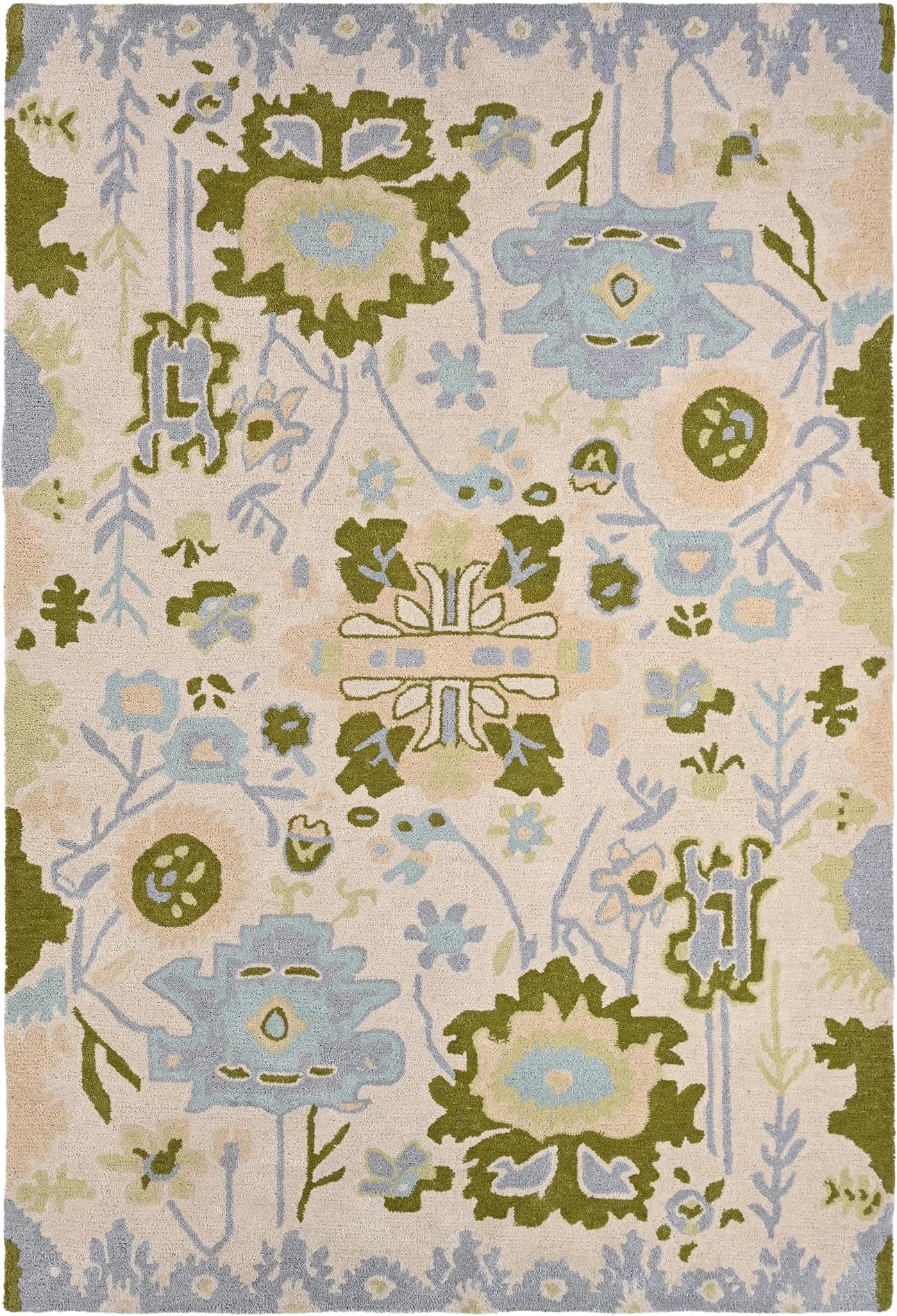 Handmade Oushak Wool Area Rug | Floral and Botanical Patterns in Soft Blue and Green | Luxurious Thick Pile for Living Room, Bedroom & Dining Room Decor (Blue & Green, 4' x 6')