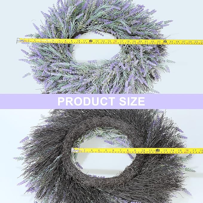 24" Wreath, Spring Wreaths, Artificial Lavender Wreath for Front Door, with Welcome Sign Wreath Hanger, for Spring, Summer, Autumn and Winter, Indoors,Outdoors, corridors, Offices. (Purple)