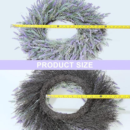 24" Wreath, Spring Wreaths, Artificial Lavender Wreath for Front Door, with Welcome Sign Wreath Hanger, for Spring, Summer, Autumn and Winter, Indoors,Outdoors, corridors, Offices. (Purple)