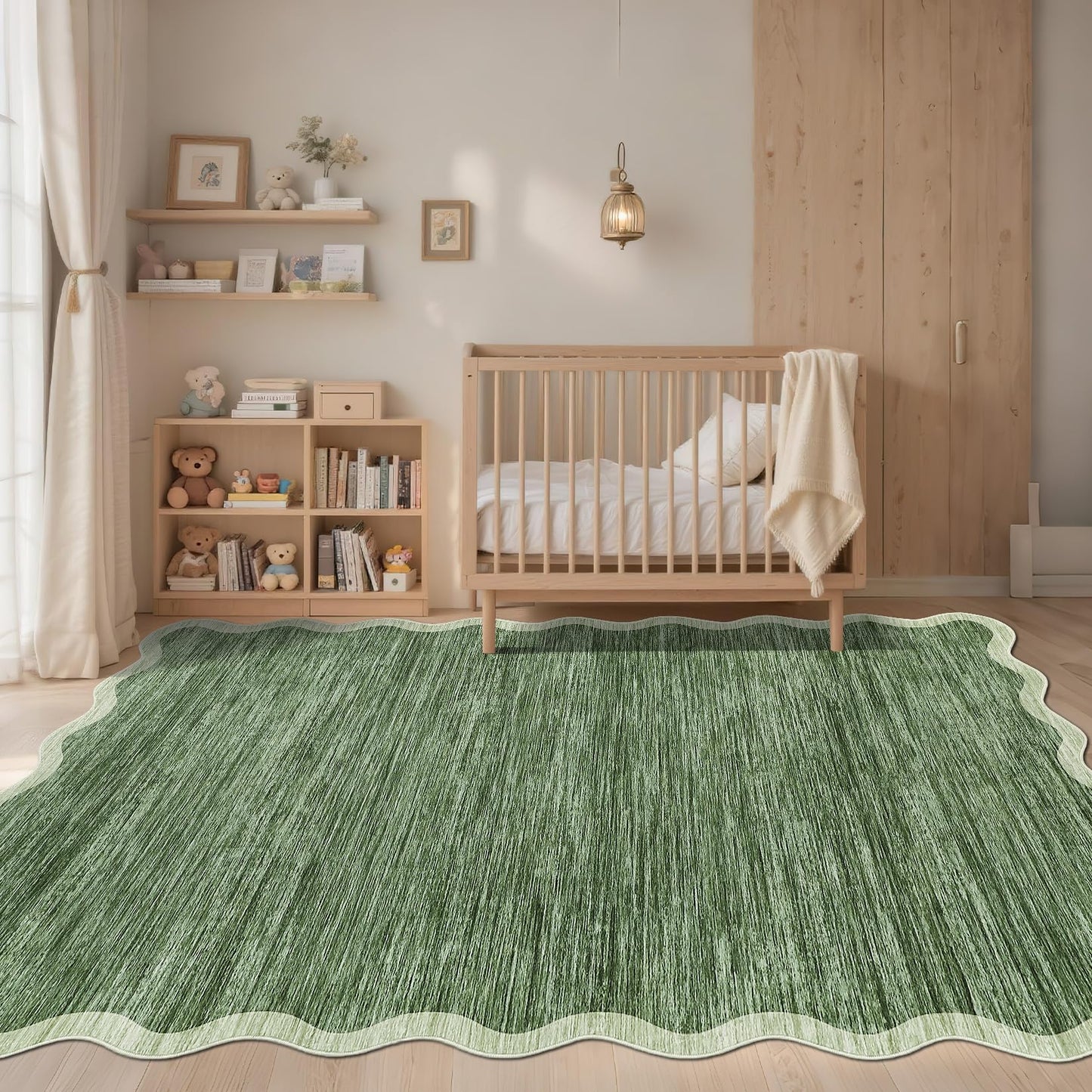 Garvee Scalloped Washable Rug 9x12 Rugs for Living Room Bedroom Rug Modern Large Area Rug Non Slip Throw Rugs Soft Low Pile Stain Resistant Carpet for Dorm Nursery Dining Room Playroom 9'x12'