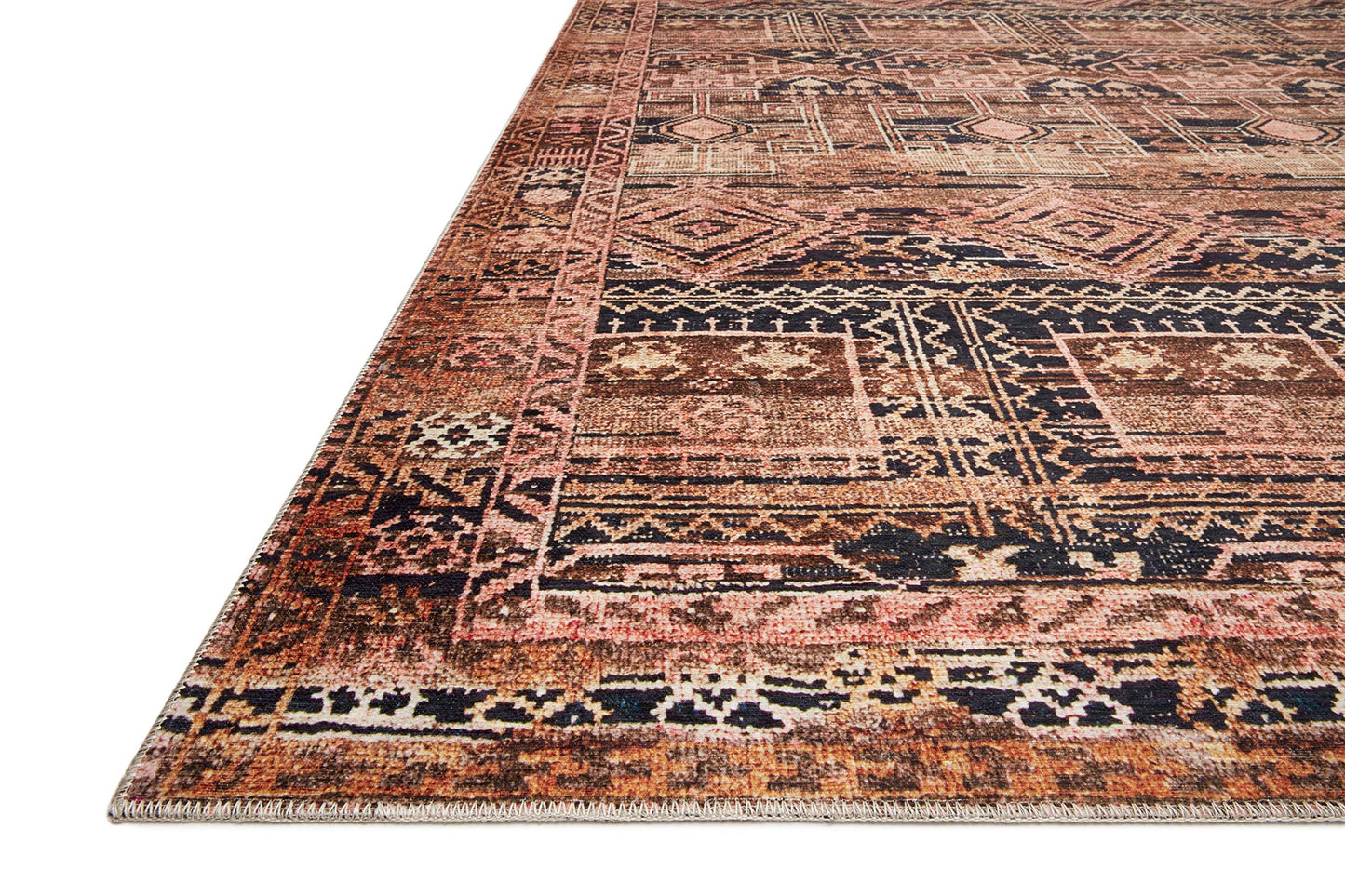 Loloi Layla Collection LAY-14 Mocha/Blush 5'-0" x 7'-6" .13" Thick Area Rug, Soft, Durable, Vintage Inspired, Distressed, Low Pile, Non-Shedding, Easy Clean, Printed, Living Room Rug