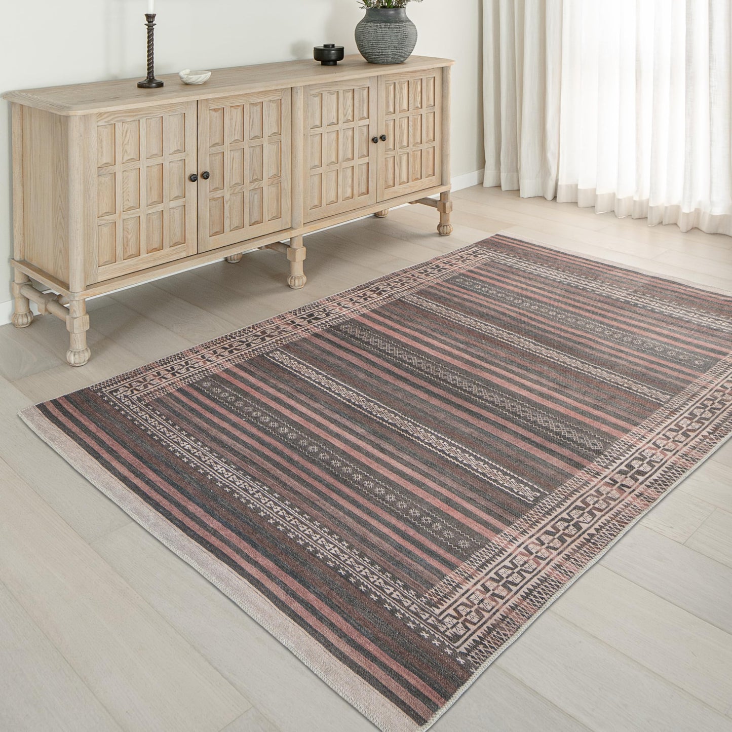 KNOTTING MATTERS Vibe Stripe 5’ x 8’ Area Rug – Sand, Charcoal & Clay Heritage Flatweave, Low-Pile – Easy Clean Area Rug – Perfect for Living Room, Dining Room, Bedroom – Pet & Kid Friendly