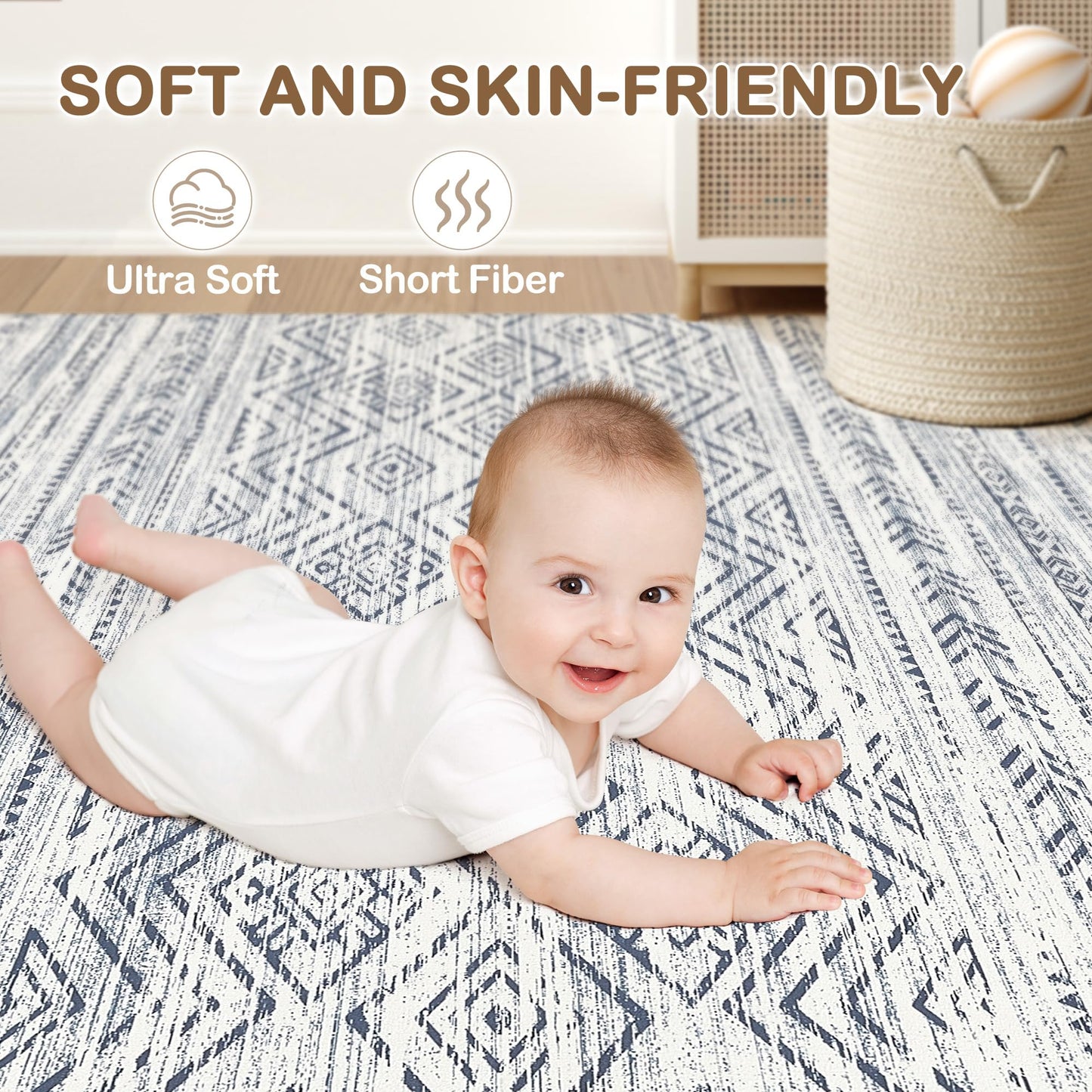 Tortania Area Rug Living Room Rugs- 10x14 Washable Large Soft Neutral Boho Moroccan Bohemian Farmhouse Rug Indoor Floor Carpet for Bedroom Under Dining Table Home Office Decor - Dark Blue