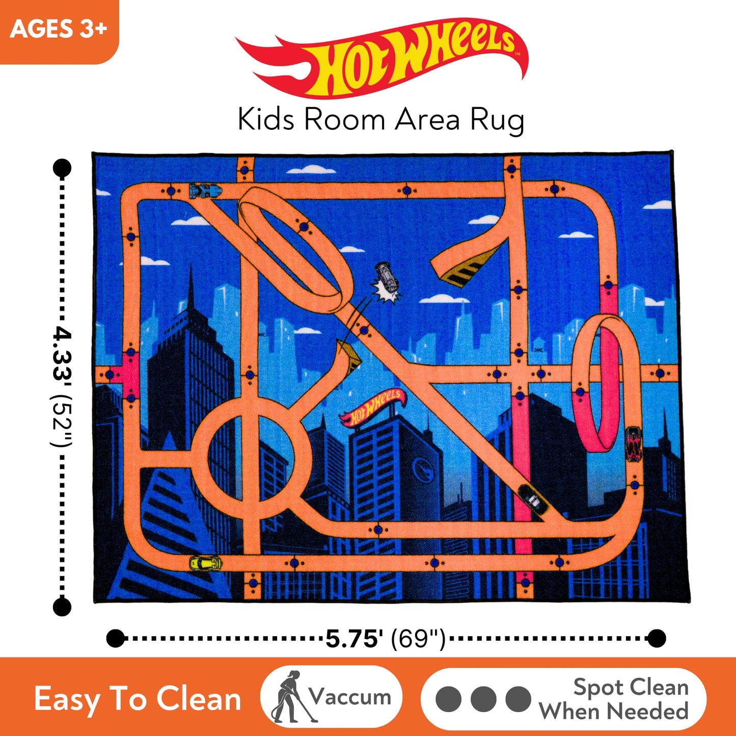 Hot Wheels Interactive Play Area Rug, 69 x 52 Inch Large Kids Race Track Playmat with Non-Slip Backing for Bedroom & Playroom (100% Officially Licensed Product) by Franco