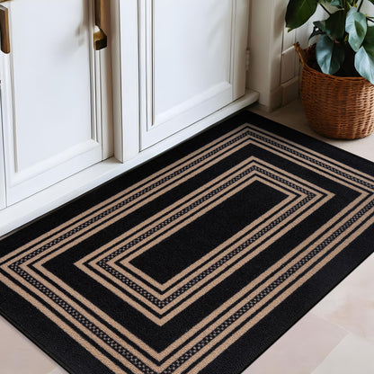 Rugshop Ornate Framed Border Power Loomed Indoor Runner Rug, Dramatic Onyx Decorative Frame Design, Non-Slip Backing, Living Room Dining Room Home Office, Easy-Care Spot Clean, 2' x 4' Black
