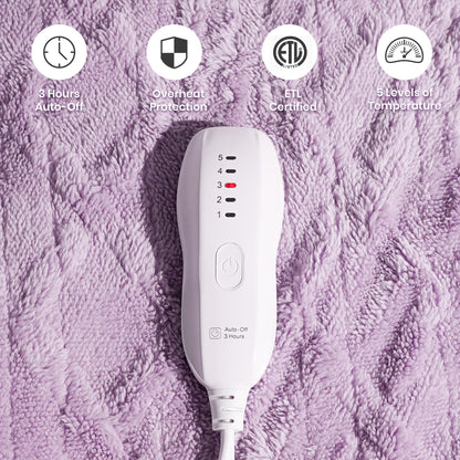 Heated Blanket-Electric Blanket,50"x60" Soft Heated Throw Blanket with 5 Heating Levels & 3 Hours auto-Off,Over-Heat Protection Fast-Heating,Machine Washable（Purple）