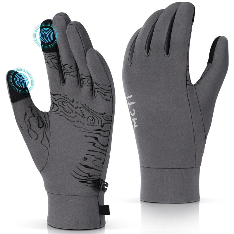 MCTi Lightweight Gloves Liners for Men Women, Touch Screen Gloves with Conductive Microfiber, Palm Silicone, for Cold Weather Running Driving Hiking Grey-L