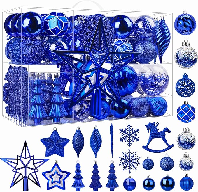SHareconn 100pcs Christmas Tree Decorations Ornaments Set, Shatterproof Plastic Baubles Decorative Balls for Xmas Tree Decor Holiday Wedding Party, Blue