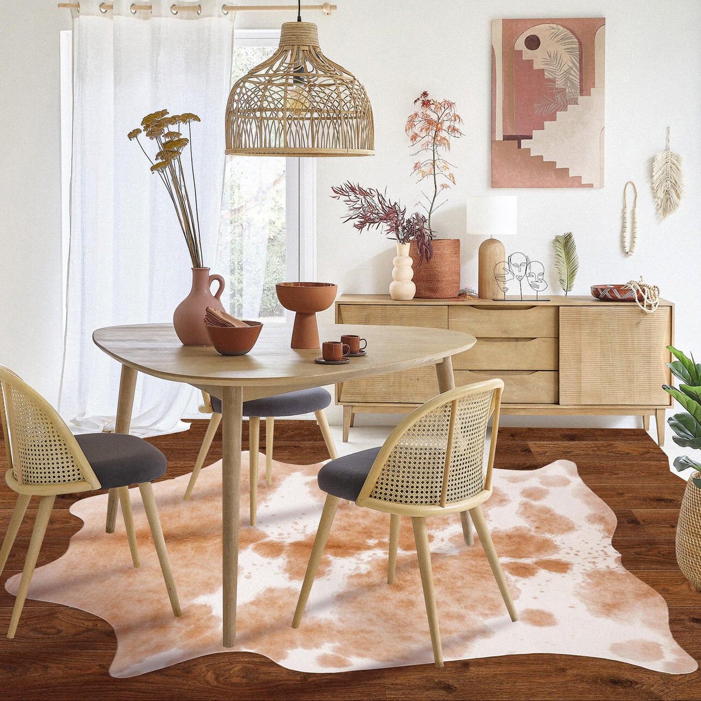 Cowhide Rug Cow Print 6.2x7.6 Feet Cow Hide Rug for Living Room Bedroom Dining Room Home Office Brown Animal Print Carpet for Home Decor