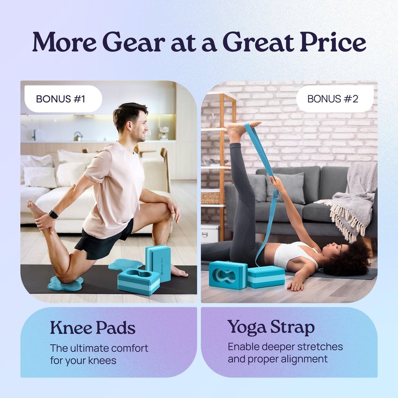 Deep-Zen® Yoga Blocks Wrist Support; Yoga Blocks 2 Pack with Knee Pads and Strap to Put Less Weight on Wrists; Durable, Versatile Yoga Brick Exercise Block Set, Blocks Yoga (Blue)