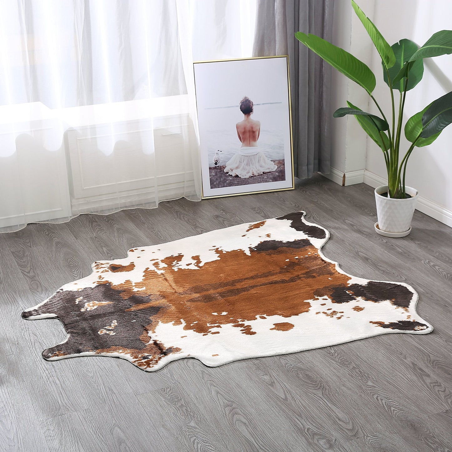 townssilk Cow Print Rug 4.1x4.5 Feet Faux Cow Hide Rug Animal Printed Area Rug Carpet for Home