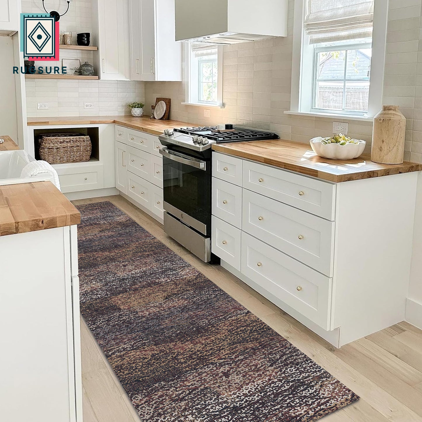 RUGSURE Washable Area Rug - 1/6 Thick - Stain & Water Resistant Non-Slip - Resistant Rug for Living Room, Bedroom, Nursery, Pet & Child Friendly, Vintage Charm Area Rugs (Rust, 2'6'' x 8')