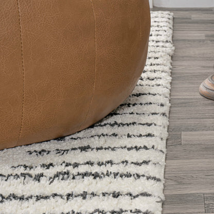 JONATHAN Y Petra Abstract Stripe Shag White/Gray Indoor Area Rug, 8x10, Geometric, Bohemian, Contemporary, Easy-Cleaning for Living Room, Bedroom, Kitchen, Pet Friendly, Non-Shedding (MOH407A-8)