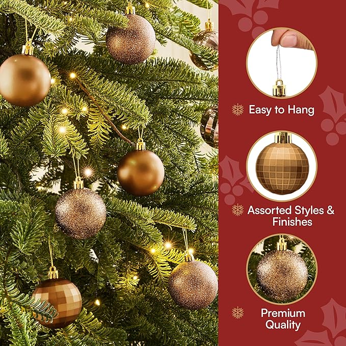 JOIEDOMI 24 Pcs Brown Christmas Balls Ornaments Set, 2.36" Christmas Tree Ornaments Shatterproof, Xmas Balls Hanging Decorations for Tree Wreath Garland Holiday Wedding Indoor Party Decor