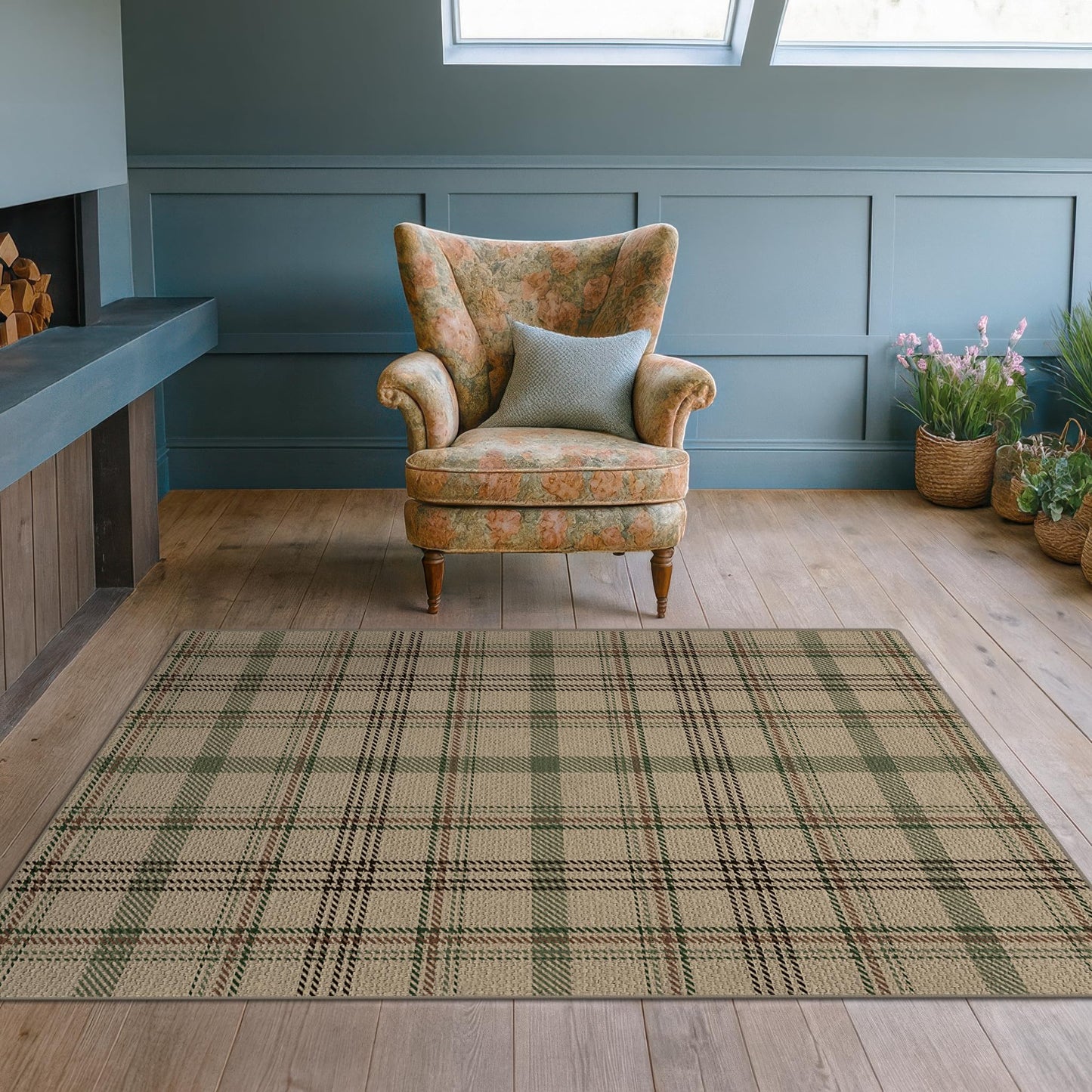 4x6 Easy Jute Large Entryway Rug - Washable Plaid Rug for Small Living Room, Non Slip Farmhouse Decor for Bedroom Bedside, Kitchen, Patio, Porch, Large Foyer Beige & Sage Striped