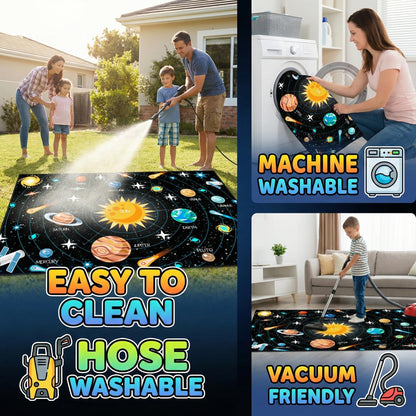 Outer Space Rugs Small Size Universe Solar System Planet Theme Carpets Kids Rugs for Playroom Educational Learning Area Rug for Living Room Bedroom Indoor Crystal Polyester Floor Sofa Mats, 2'×3'